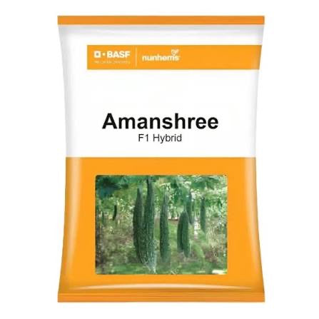 BASF Amanshree bitter gourd seeds producing dark green uniform high yield karela fruits suitable for commercial farming