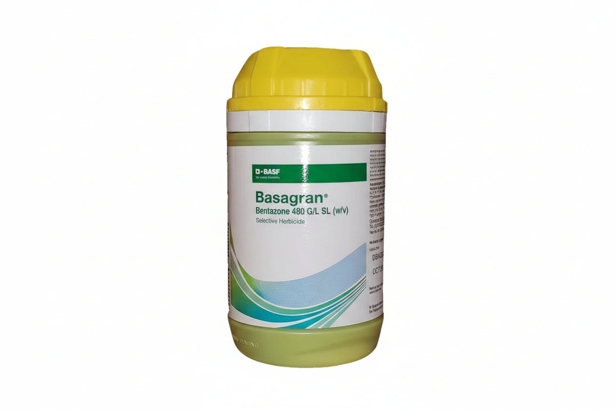 BASF Basagran Herbicide with Bentazone for effective control of broadleaf weeds in crops like rice and pulses with selective post emergence action