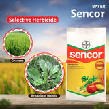 Bayer Sencor Herbicide with Metribuzin for effective control of broadleaf and grassy weeds in crops like potato and soybean with selective action